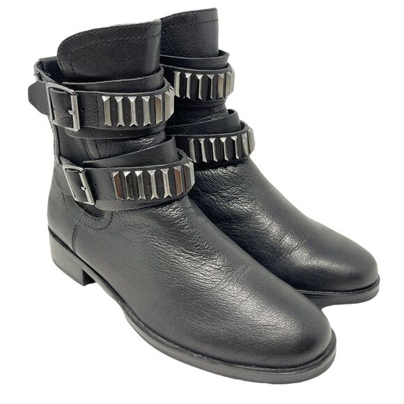 Pour La Victoire Vero Cuoio Black Italian Leather Ankle Biker Boots Sz 6.5 - Picture 2 of 9